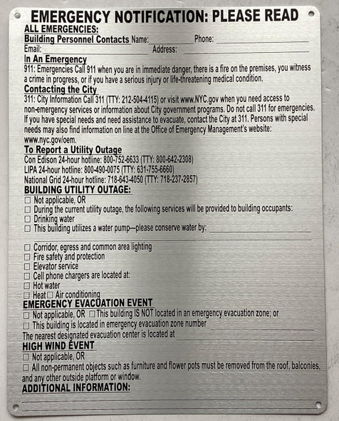 NYC HPD EMERGENCY NOTIFICATION SIGNS