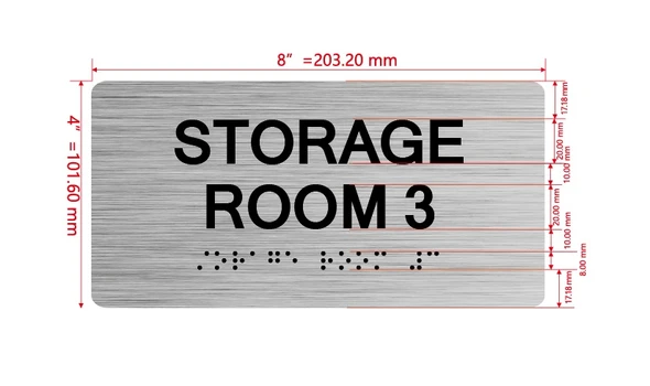 Storage Room 3 Sign with Raised Letters & Grade 2 Hpd Sign
