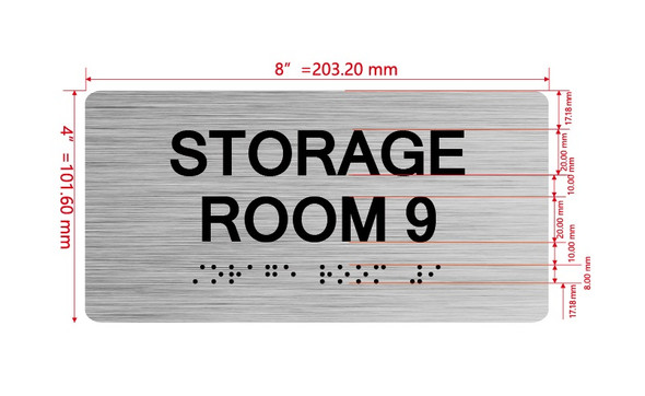 Storage Room 9 Sign with Raised Letters & Grade 2 Hpd Sign