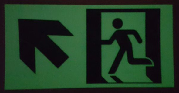 GLOW IN THE DARK HIGH INTENSITY SELF STICKING PVC GLOW IN THE DARK SAFETY GUIDANCE Signage - "EXIT" Signage WITH RUNNING MAN AND UP LEFT ARROW (GLOWING EGRESS DIRECTION Signage
