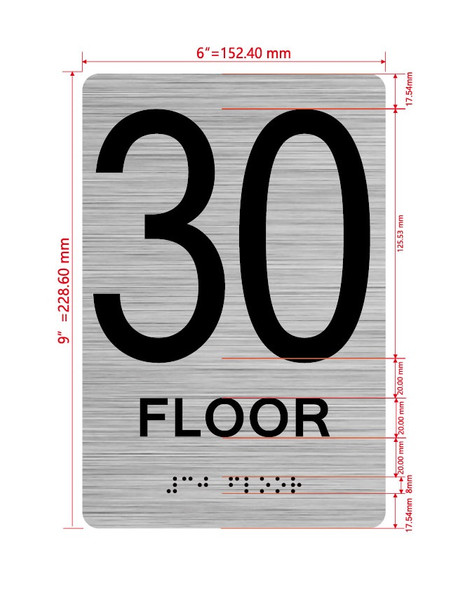 Floor 30 Sign with Raised Letters Hpd Sign