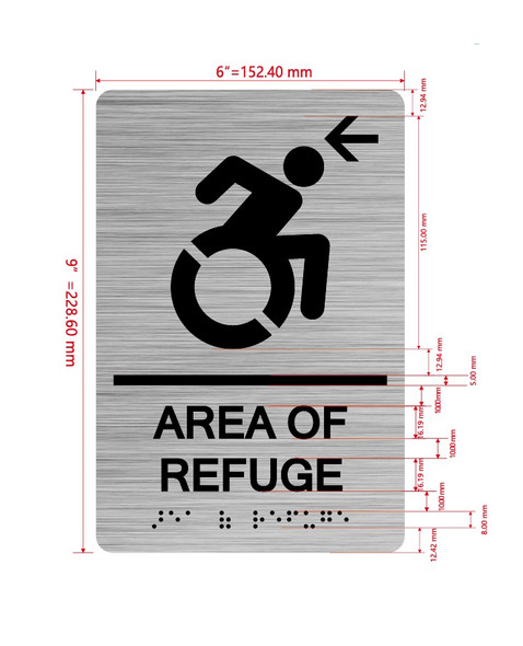 Area Of Refuge Left Arrow With Sign with Raised Letters Hpd Sign