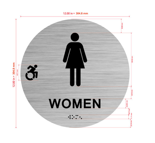 Women Restroom Accessible Sign with Raised Letters Hpd Sign