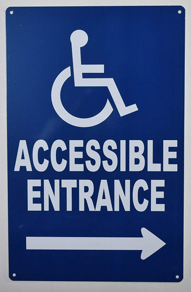 Wheelchair Accessible Entrance Right Arrow Sign -The Pour Tous Blue LINE