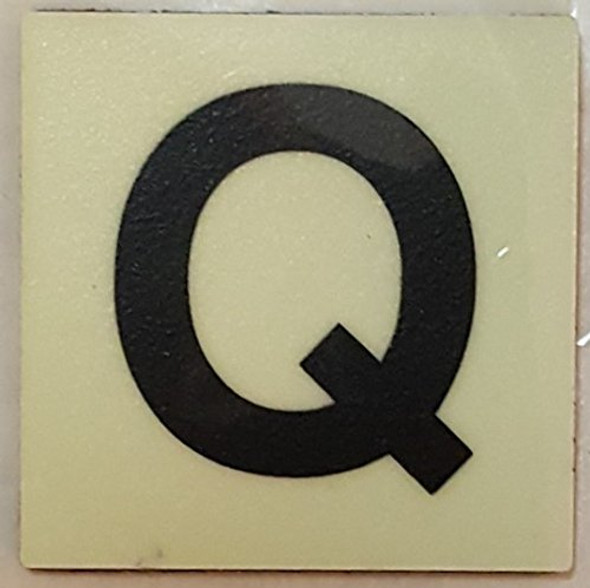 PHOTOLUMINESCENT DOOR IDENTIFICATION LETTER Q Sign/ GLOW IN THE DARK "DOOR NUMBER" Sign