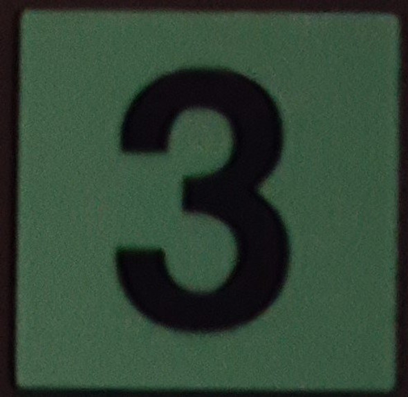 PHOTOLUMINESCENT DOOR IDENTIFICATION NUMBER (THREE) Signage/ GLOW IN THE DARK "DOOR NUMBER" Signage