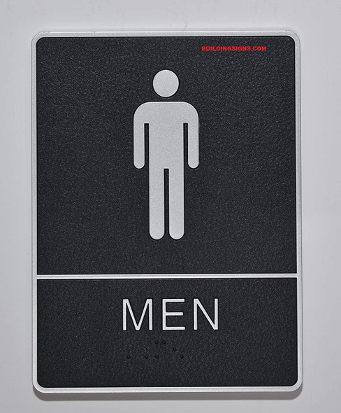 ADA Men Accessible Restroom Sign with Braille and Double Sided Tap -Tactile Signs  The Leather Sheffield ADA line  Braille sign