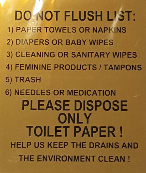 DO NOT FLUSH LIST- Restroom Signage