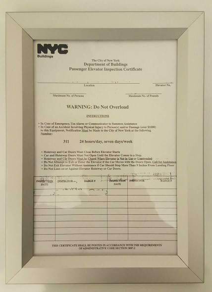 Elevator Permit Frame  (Heavy Duty Frame- Aluminum)