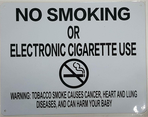 NYC Smoke free Act Sign "No Smoking or Electric cigarette Use" -with Warning