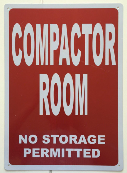 Compactor Room SIGNAGE (Red Background, Reflective, Aluminium)