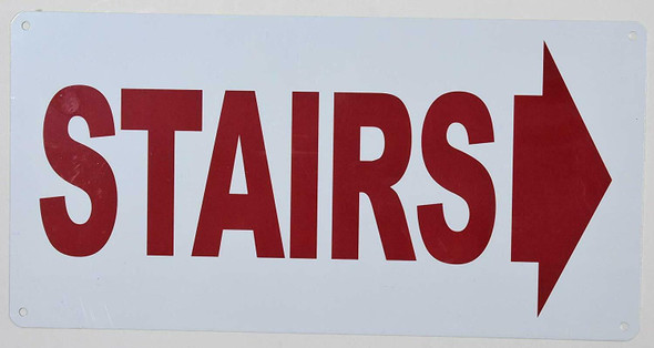 Stairs (Arrow Right) Sign (White Background,Aluminium, )