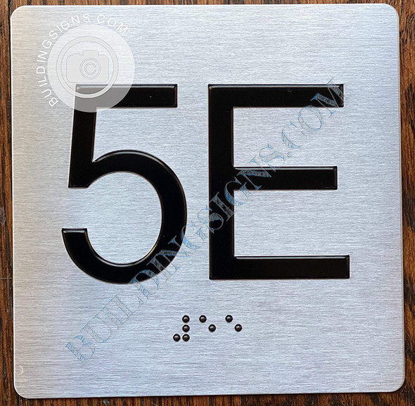 Apartment Number 5E Signage with Braille and Raised Number