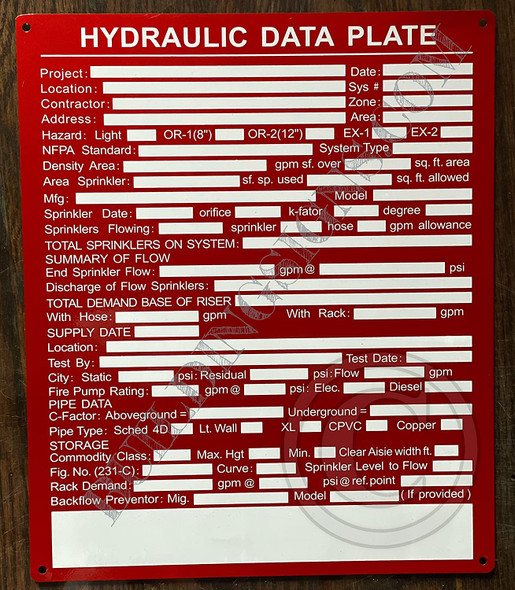 Hydraulic Data Plate Signage