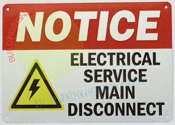 SIGN NOTICE ELECTRICAL SERVICE MAIN DISCONNECT