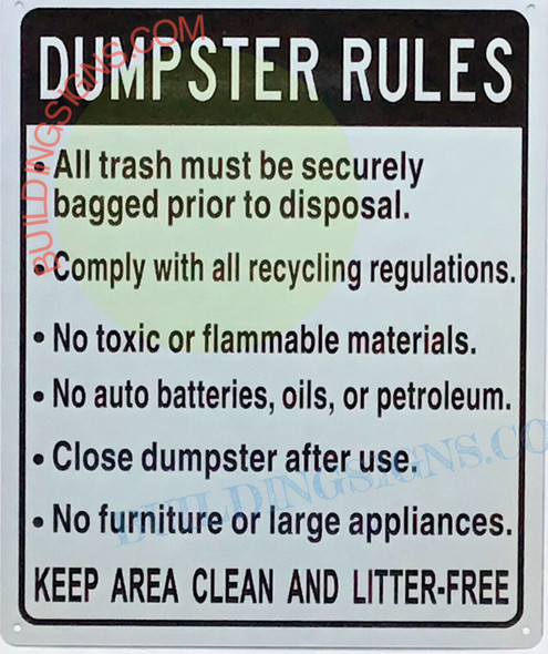 SIGN DUMPSTER RULES KEEP AREA CLEAN