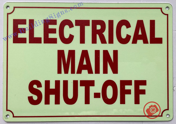 Photoluminescent ELECTRICAL MAIN SHUT-OFF Signage