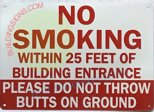 NO SMOKING WITHIN 25 FEET OF BUILDING ENTRANCE Signage