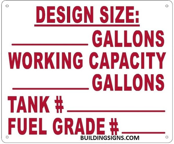 TANK WORKING CAPACITY HPD SIGN