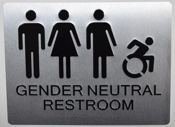 GENDER NEUTRAL RESTROOM Signage Accessable TACTILE Signage WITH BRAILLE, RAISED LETTER AND PICTOGRAM -The sensation line