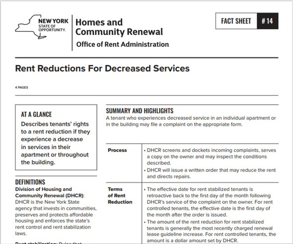 Fact Sheet #14: Rent Reductions for Decreased Services