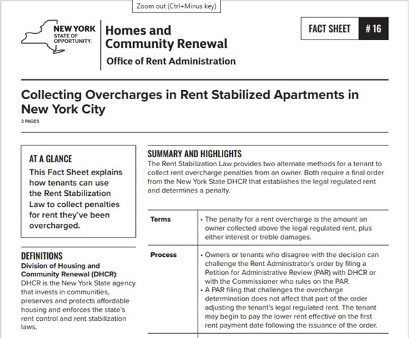 Fact Sheet #16: Collecting Overcharges in Rent Stabilized Apartments in New York City Hpd