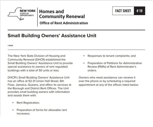 Fact Sheet #19: Small Building Owners' Assistance Unit Hpd