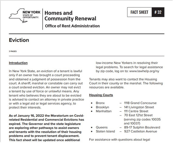 Fact Sheet #32: Eviction Hpd