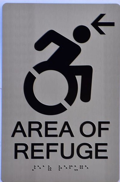 AREA OF REFUGE LEFT SIGNTactile Signs  - BRAILLE Ada sign