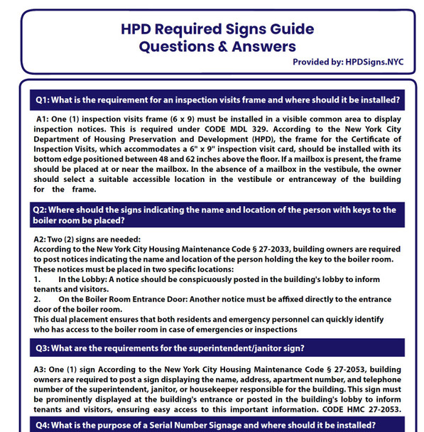 HPD Required Signs Guide Questions & Answers