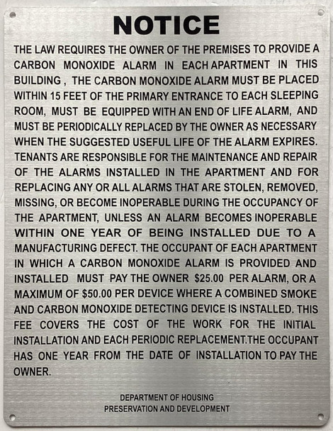 HPD CARBON MONOXIDE DETECTING DEVICE SIGNS