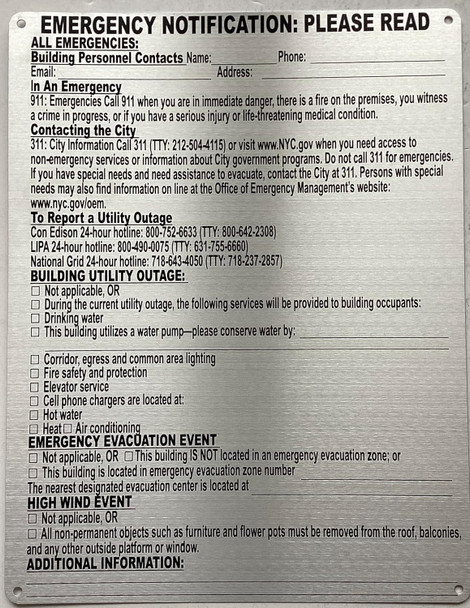 HPD EMERGENCY NOTIFICATION SIGNS