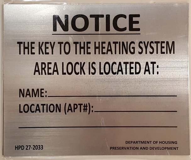 KEY TO THE HEATING SYSTEM SIGN HPD NYC