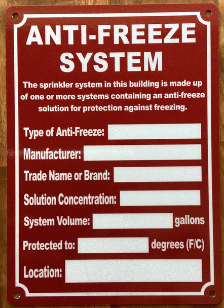 ANTI FREEZE SYSTEM SIGN