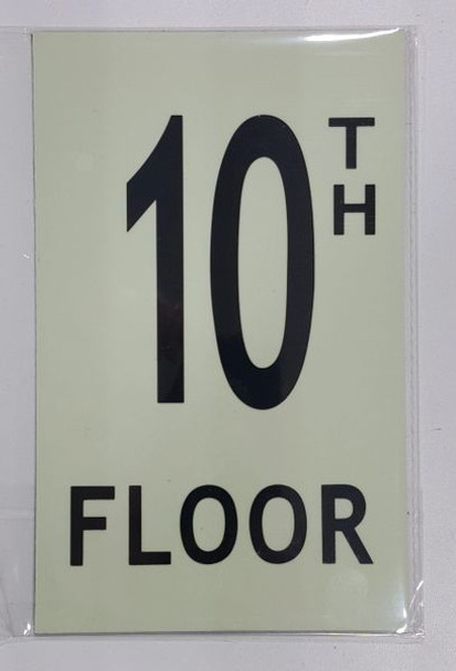 FLOOR NUMBER Sign - 10TH FLOOR Sign - PHOTOLUMINESCENT GLOW IN THE DARK Sign