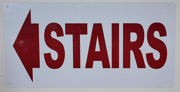 Stairs (Arrow Left) Sign (White Background,Aluminium, )