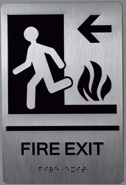FIRE EXIT Left Arrow Sign -Tactile Signs -The Sensation line Ada sign