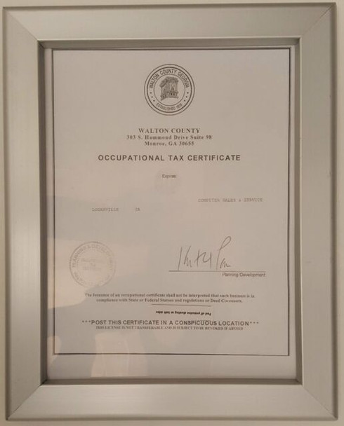 GA Tax Certificate frame Heavy Duty