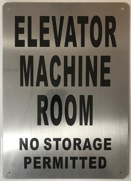 Elevator Machine Room Sign (Brushed Aluminium,) Potere d'argento Line