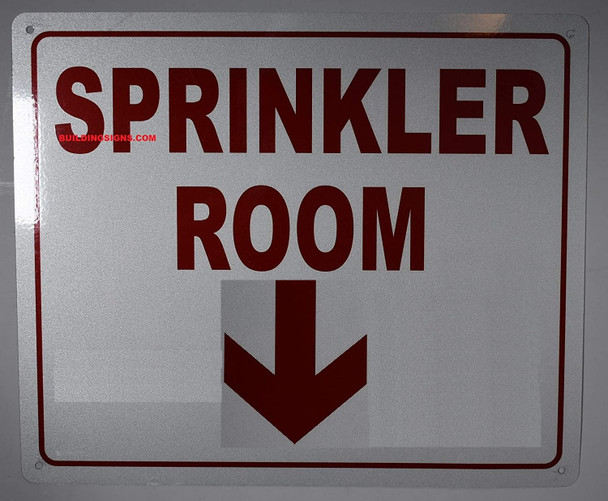 Sprinkler Room with Arrow Down Sign, Engineer Grade Reflective Aluminum