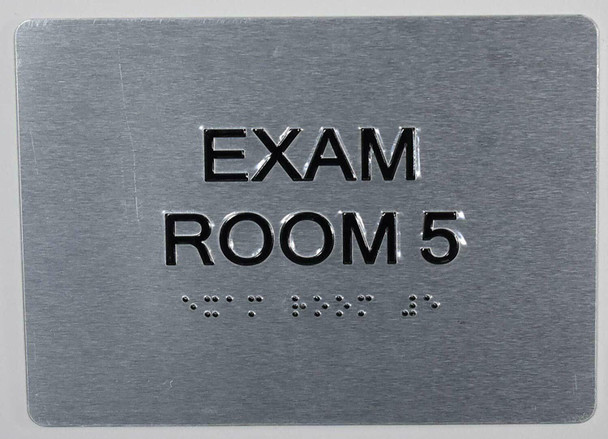 EXAM Room 5 Sign with Tactile Text and Braille Sign -Tactile Signs The Sensation line Ada sign