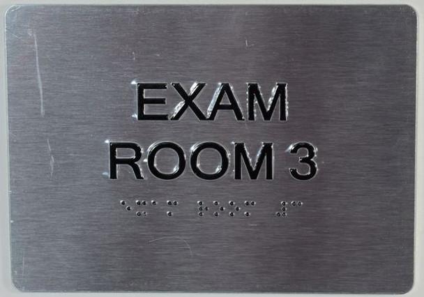 EXAM Room 3 Sign with Tactile Text and Braille Sign -Tactile Signs  The Sensation line Ada sign