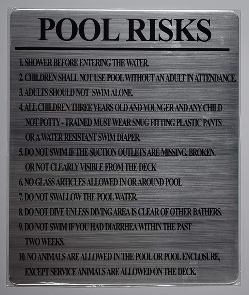 Pool Risks Sign (Silver, Rust Free Aluminium)