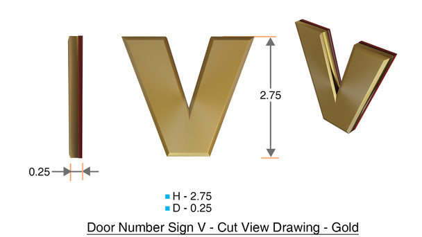 Apartment Number Sign Letter V Gold