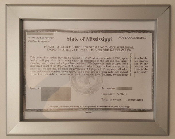 Business License Certificate Frame state of