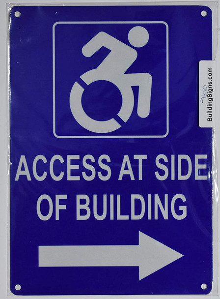 Access at Side of Building Right Arrow SIGN -Tactile Signs  -The Pour Tous Blue LINE Ada sign