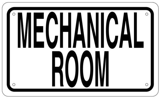 MECHANICAL ROOM SIGN - WHITE ALUMINUM (WHITE,ALUMINUM SIGNS)