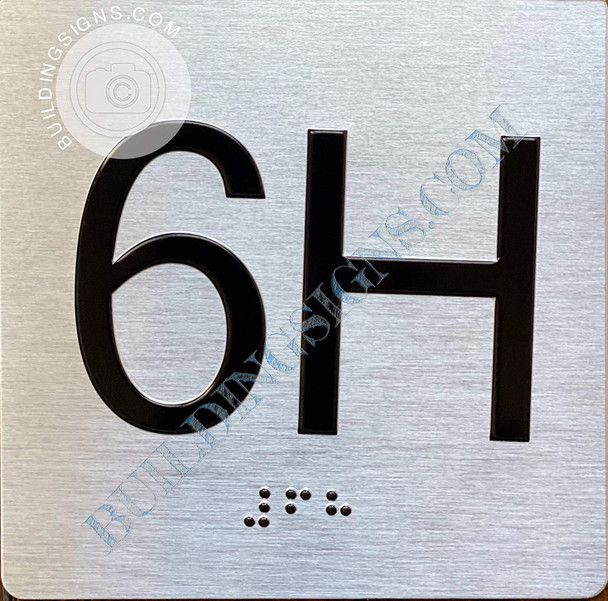 Sign Apartment Number 6H  with Braille and Raised Number