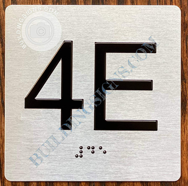 Sign Apartment Number 4E  with Braille and Raised Number