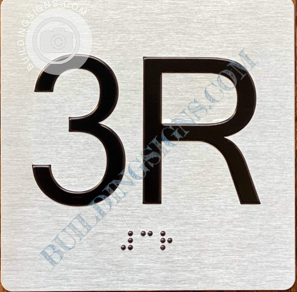 Sign Apartment Number 3R  with Braille and Raised Number